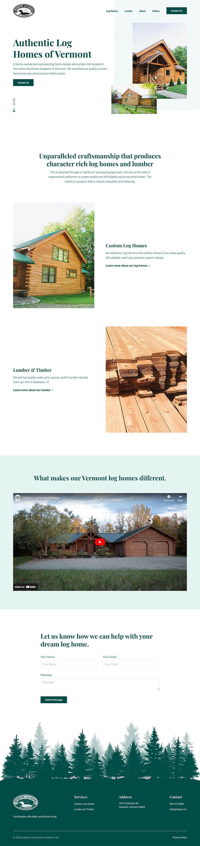 mockup next generation web design for Authentic Log Homes of Vermont