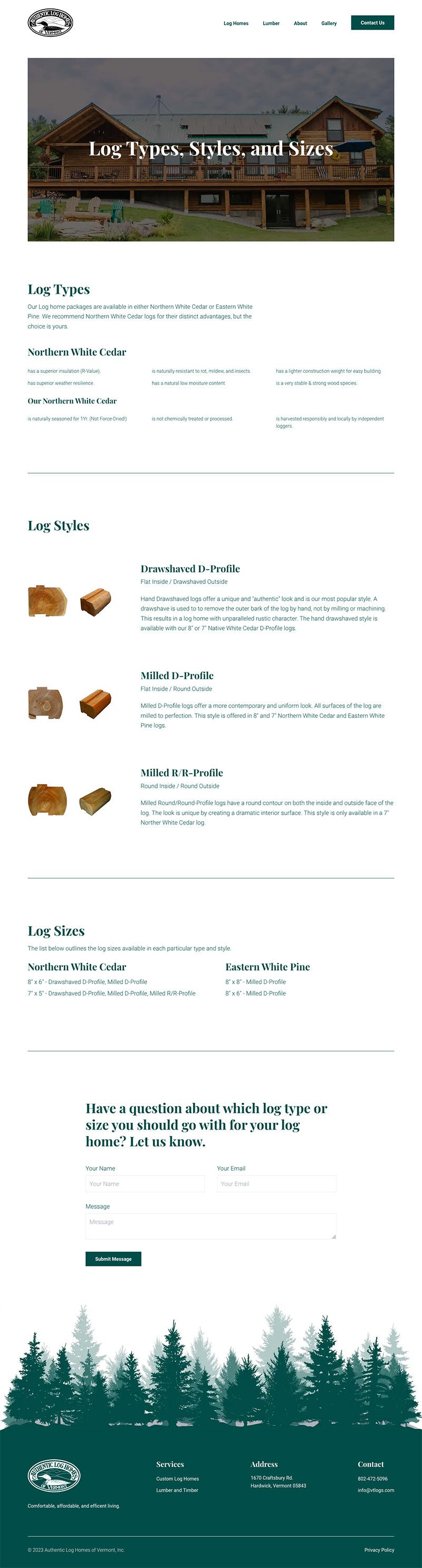 mockup next generation web design for Authentic Log Homes of Vermont